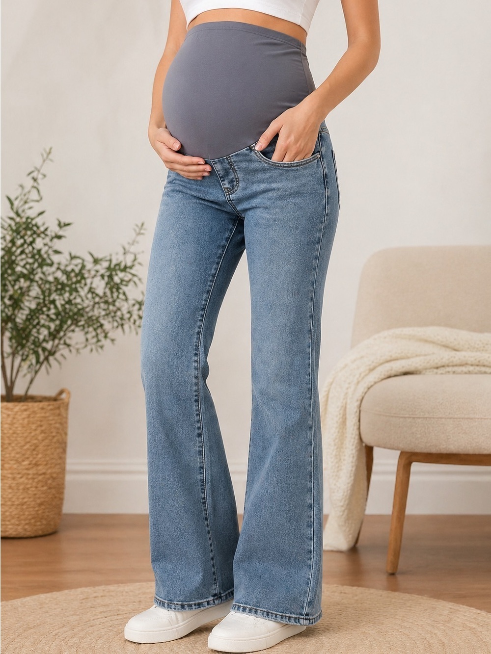 Maternity Stretch Bootcut Jeans Blue Size M